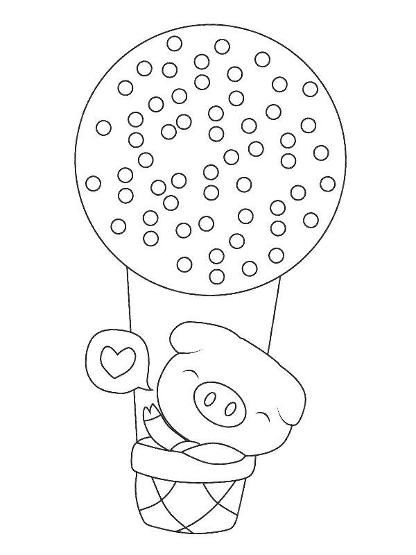 Ausmalbild Schwein im Heißlufballon  