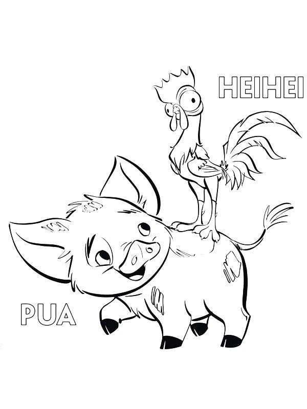 Ausmalbild Schwein Pua und Heihei  