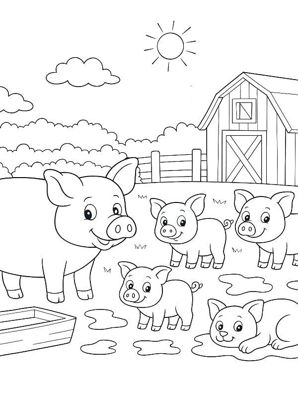 Ausmalbild Schweinefarm  