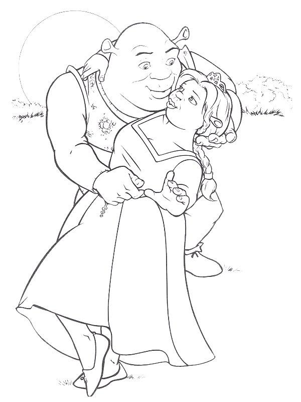 Ausmalbild Shrek und die alte Frau tanzen  