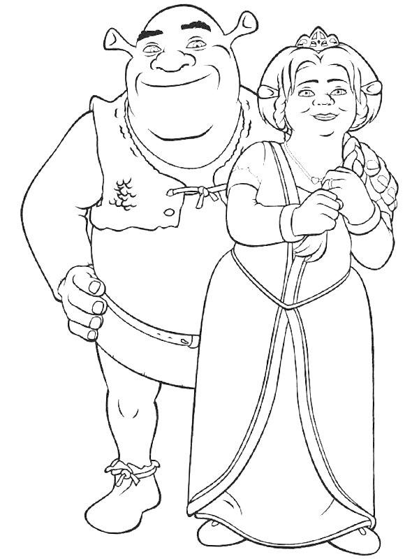 Ausmalbild Shrek und Fiona  