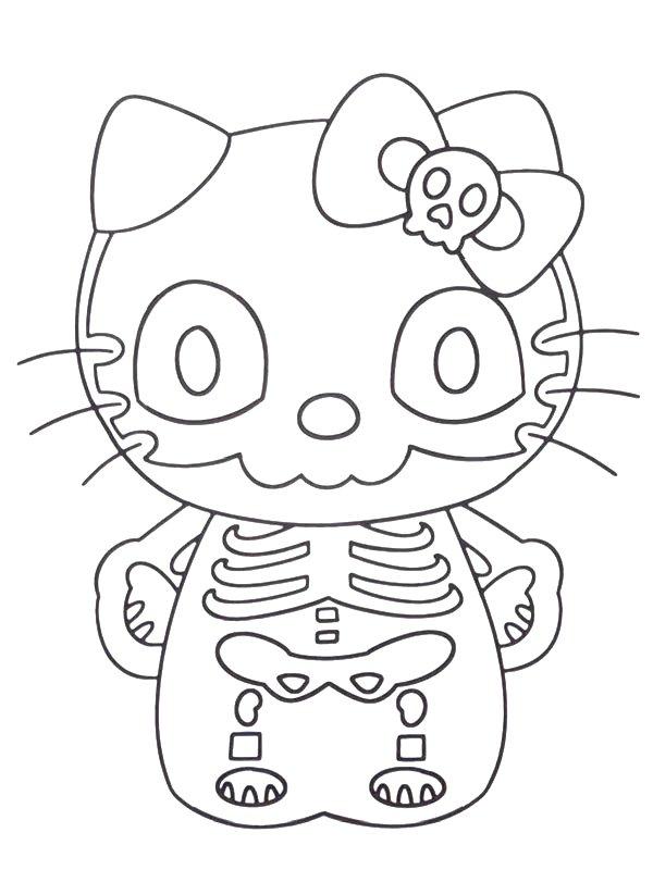 Ausmalbild Skelett Hello Kitty  