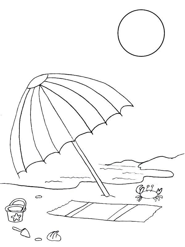 Ausmalbild Sonnenschirm am Strand  