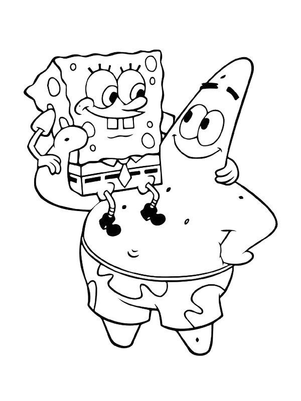 Ausmalbild Spongebob auf den Schultern von Patrick  