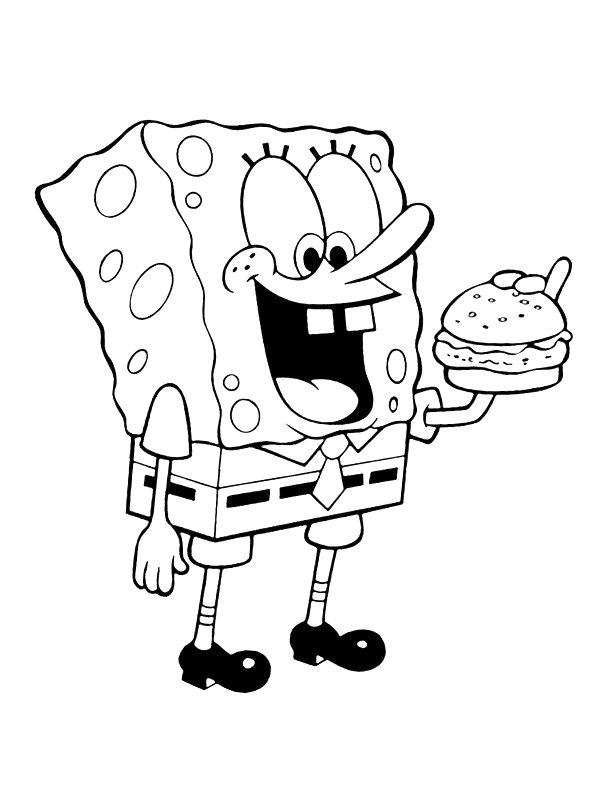 Ausmalbild SpongeBob isst Krabbenburger  