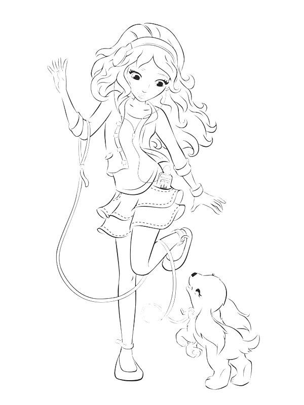 Ausmalbild Stephanie und Hund Dash  