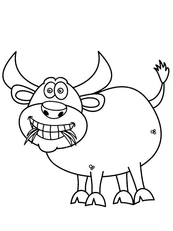 Ausmalbild Stier isst Gras  