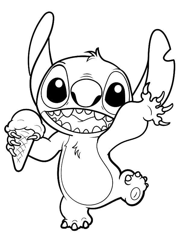 Ausmalbild Stitch isst ein Eis  