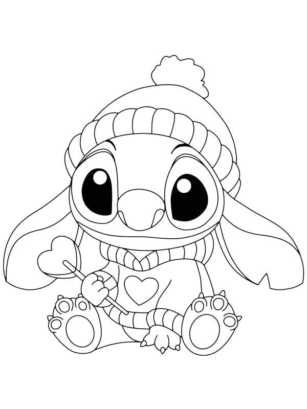 Ausmalbild Stitch mit Wintermütze  