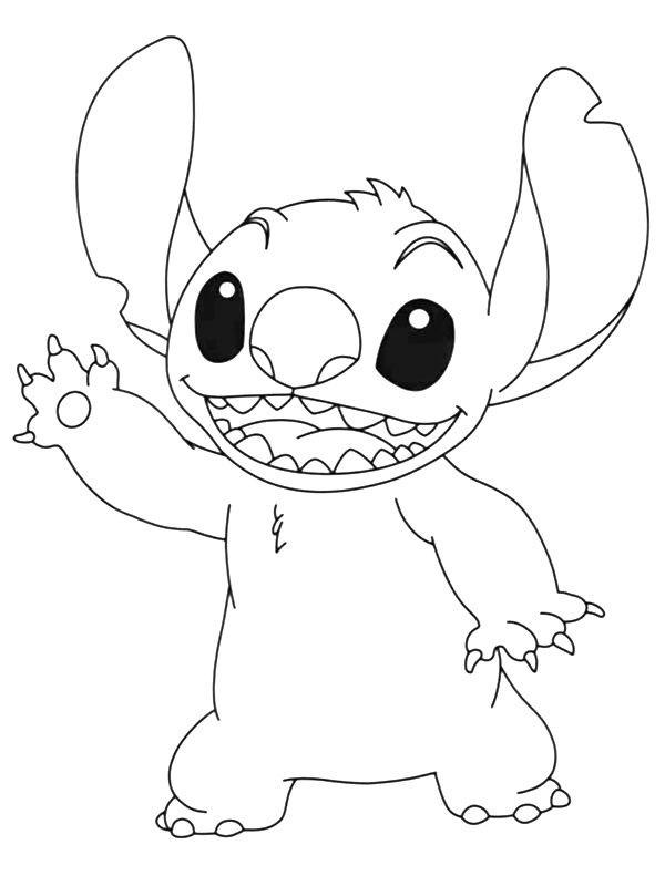 Ausmalbild Stitch winkt  
