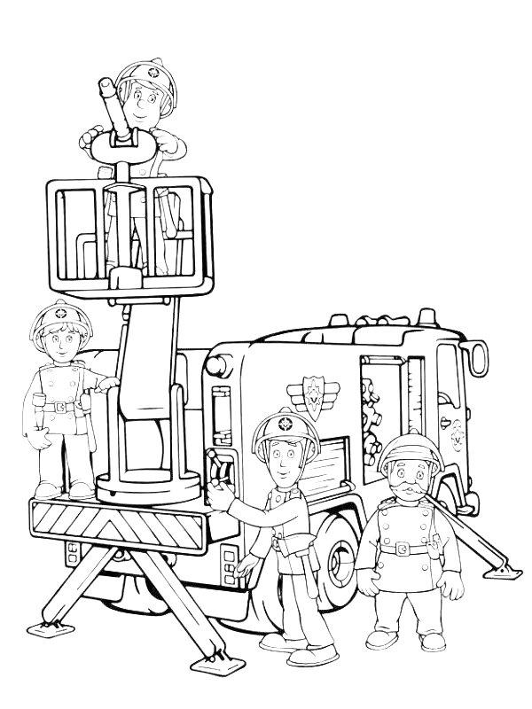 Ausmalbild Team Feuerwehrmann Sam  