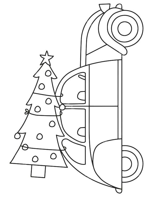 Ausmalbild Weihnachtsbaum auf dem Auto  