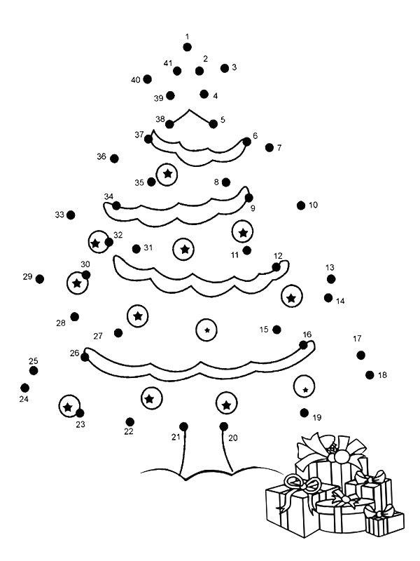 Ausmalbild Weihnachtsbaum Punkte verbinden  