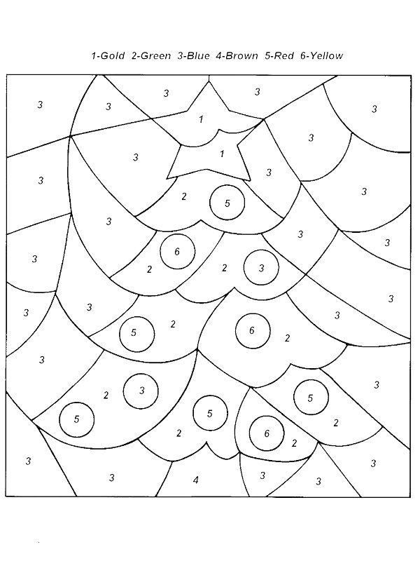 Ausmalbild Weihnachtsbaumfarbe nach Nummer  