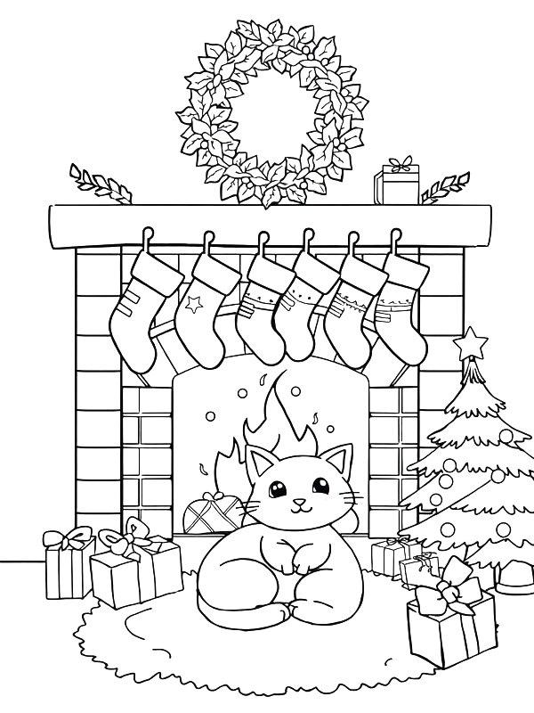 Ausmalbild Weihnachtskamin  