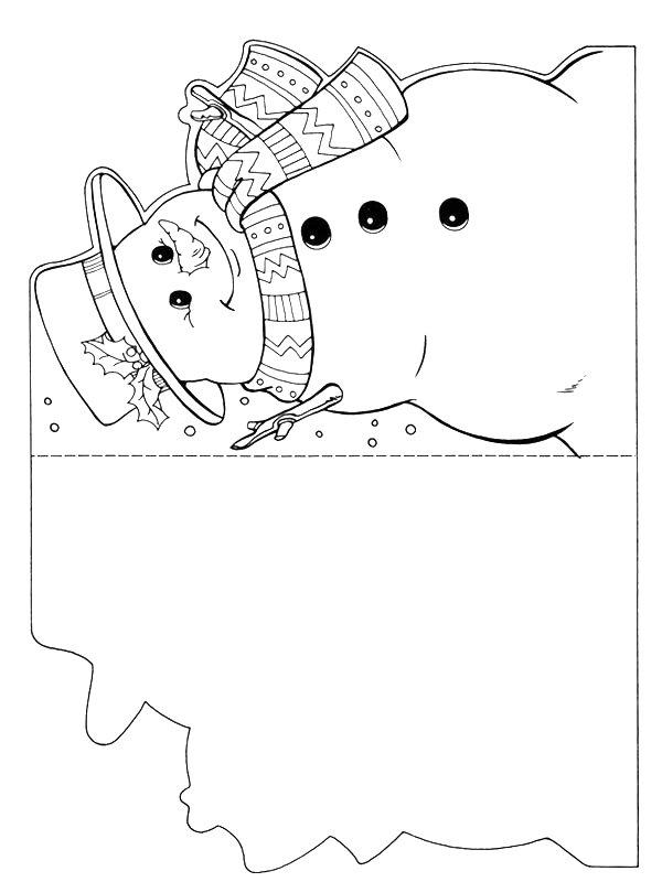 Ausmalbild Weihnachtskarte Schneemann  