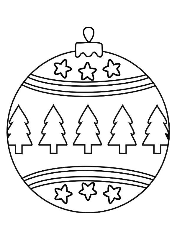 Ausmalbild Weihnachtskugel mit Weihnachtsbäumen  