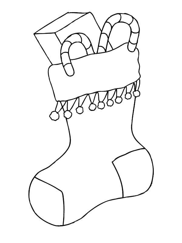Ausmalbild Weihnachtsstrumpf mit Geschenken  