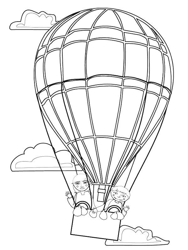 Ausmalbild Winken aus dem Heißluftballon  