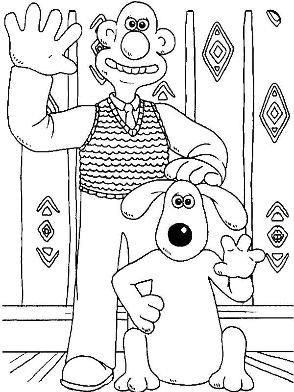 Ausmalbild Winkende Hand Wallace und Gromit  