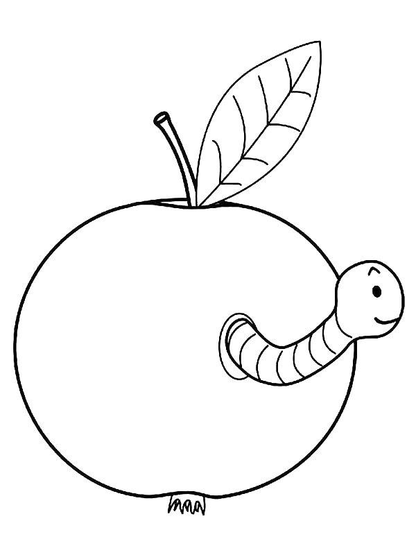 Ausmalbild Wurm in einem Apfel  
