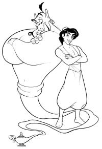 Ausmalbild Aladdin und Dschinni  