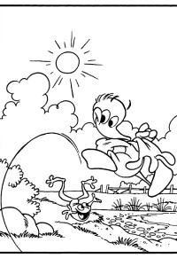 Ausmalbild Alfred Jodocus Kwak spielt mit Frosch  