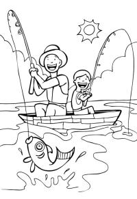 Ausmalbild Angeln auf dem Boot  