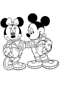 Ausmalbild Astronauten Micky und Minnie Maus  