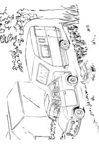 Ausmalbild Auto und Wohnwagen  