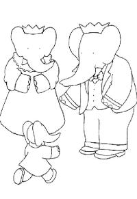 Ausmalbild Babar, Celeste und Arthur  