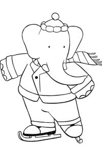 Ausmalbild Babar fährt Schlittschuh  
