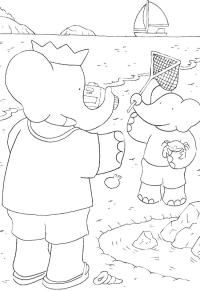 Ausmalbild Babar spielt mit Pom  