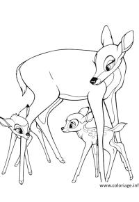 Ausmalbild Bambi mit seiner Mutter und Feline  