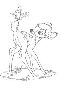 Ausmalbild Bambi und schmetterling  