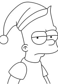 Ausmalbild Bart Simpson mit Weihnachtsmütze  