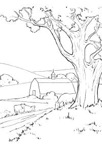 Ausmalbild Bauernhoflandschaft  