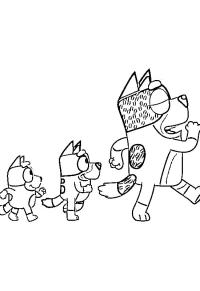 Ausmalbild Bluey, Bingo und Bandit Heeler  