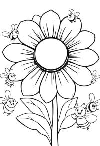 Ausmalbild Blume und Bienen  
