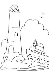 Ausmalbild Boot beim Leuchturm  