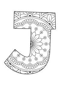Ausmalbild Buchstabe J Mandala  