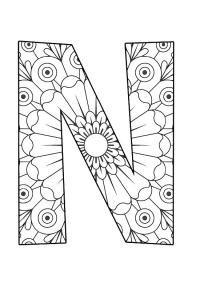 Ausmalbild Buchstabe N Mandala  