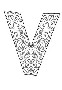 Ausmalbild Buchstabe V Mandala  