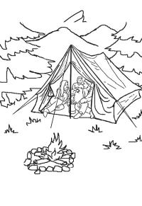 Ausmalbild Camping im Zelt  