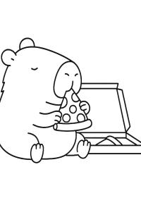 Ausmalbild Capibara isst Pizza  