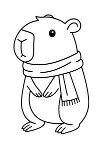 Ausmalbild Capibara mit Winterschal  
