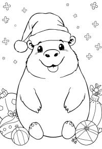 Ausmalbild Capybara mit Weihnachtsmütze  