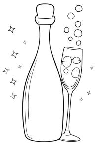 Ausmalbild Champagnerflasche und Glas  