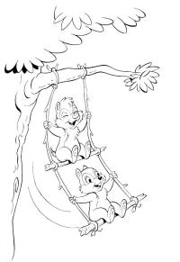 Ausmalbild Chip und Dale auf der Schaukel  