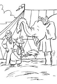 Ausmalbild Clown und Akrobat mit Elefant  